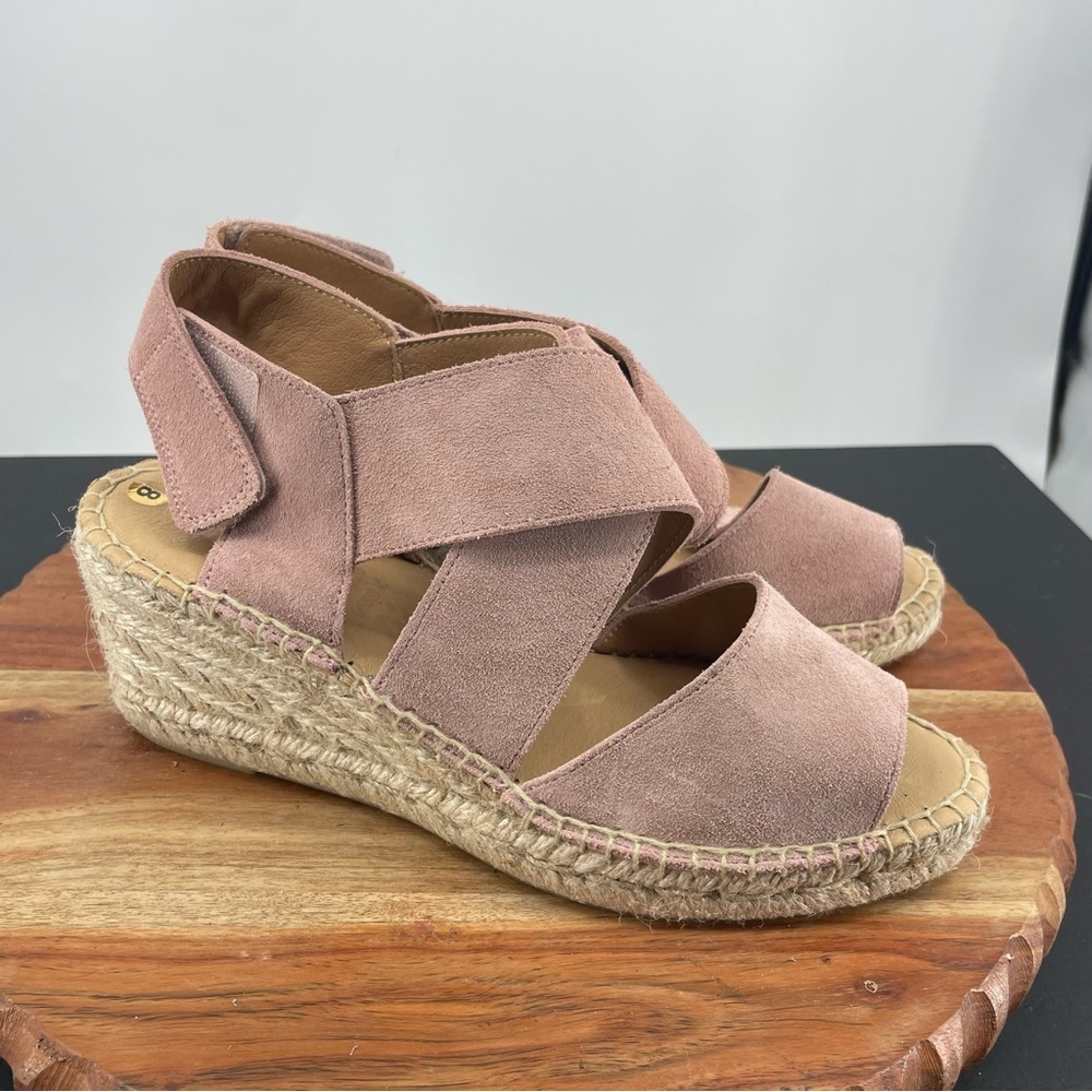 Jutelia‎ Pink suede Leather Espadrilles Wedge 3” sandals sz 8
